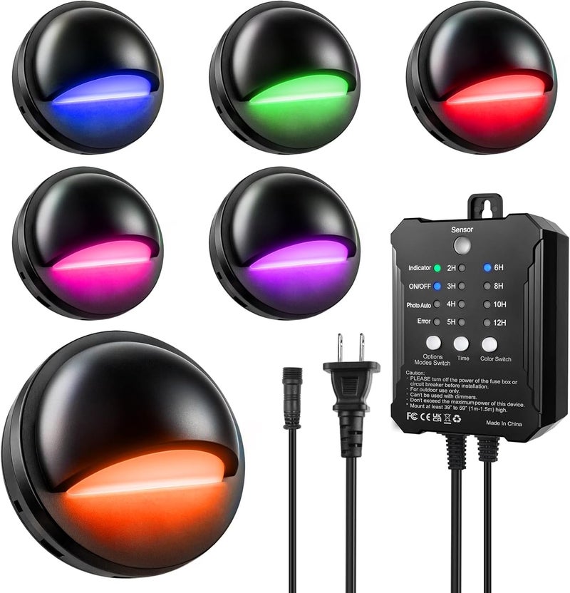 HOSITARK RGB Low Voltage LED Deck Lights Kit with Transformer Timer and Photocell Sensor, IP67 Waterproof Low Voltage Landscape Lighting, 12-24V Step Lights for Outdoor Walkway Stair Post Railing (6 Pack) - Image 1